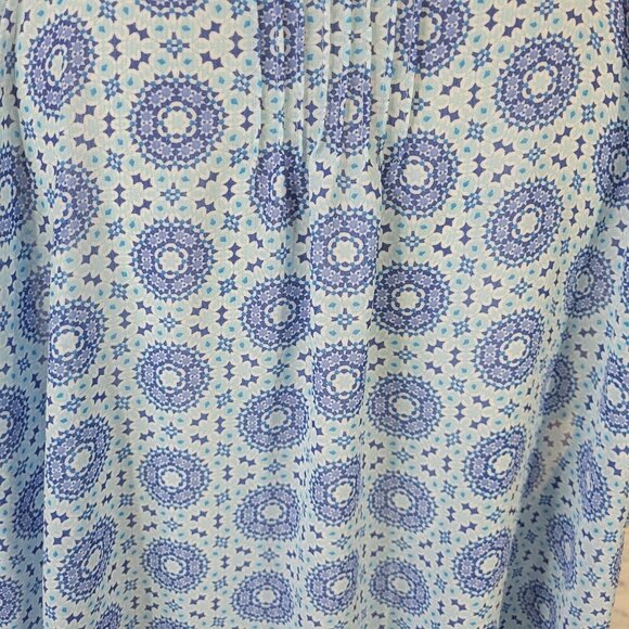 Woman Within Womens Top 2X Tunic Cap Sleeve Blue Geometric Crochet Sheer GEO229E - Picture 6 of 9